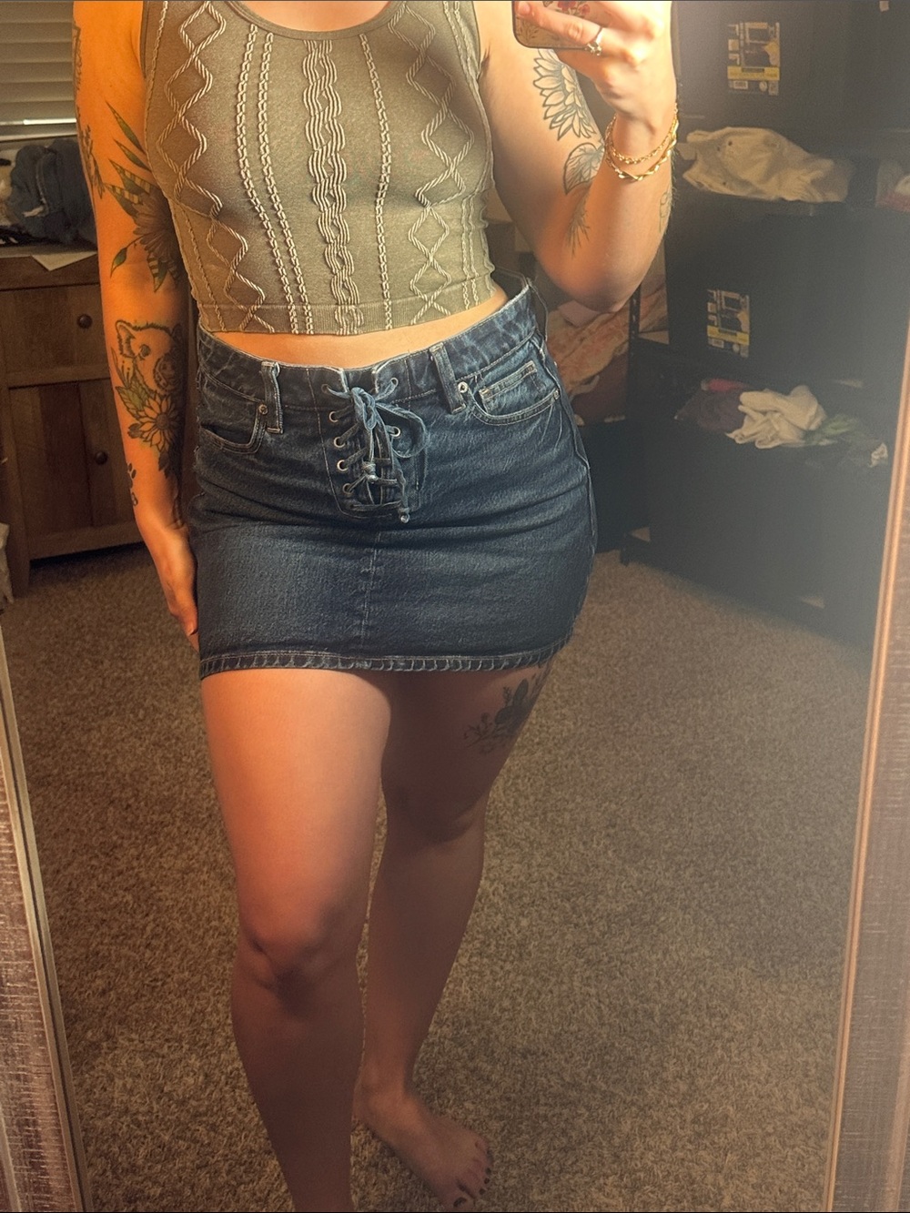 American Eagle Denim Lace-Up Mini Skirt in Dark Blue - Women's Skirt